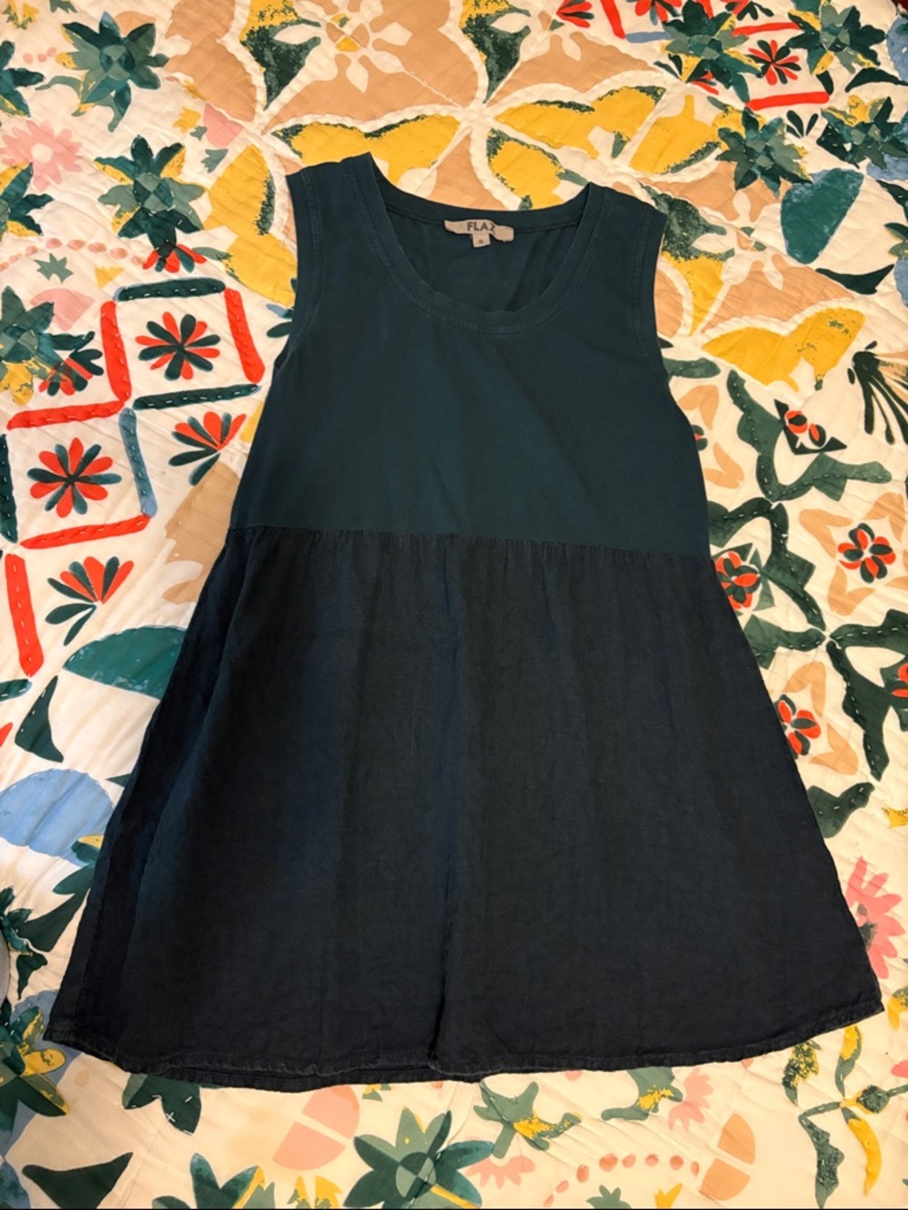Flax Dark Teal Knit and Linen  Sleeveless Tank Top